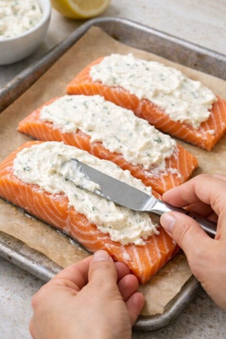 Spread this 1 mixture over salmon in a baking dish for a low carb bake that’s surprisingly luxurious