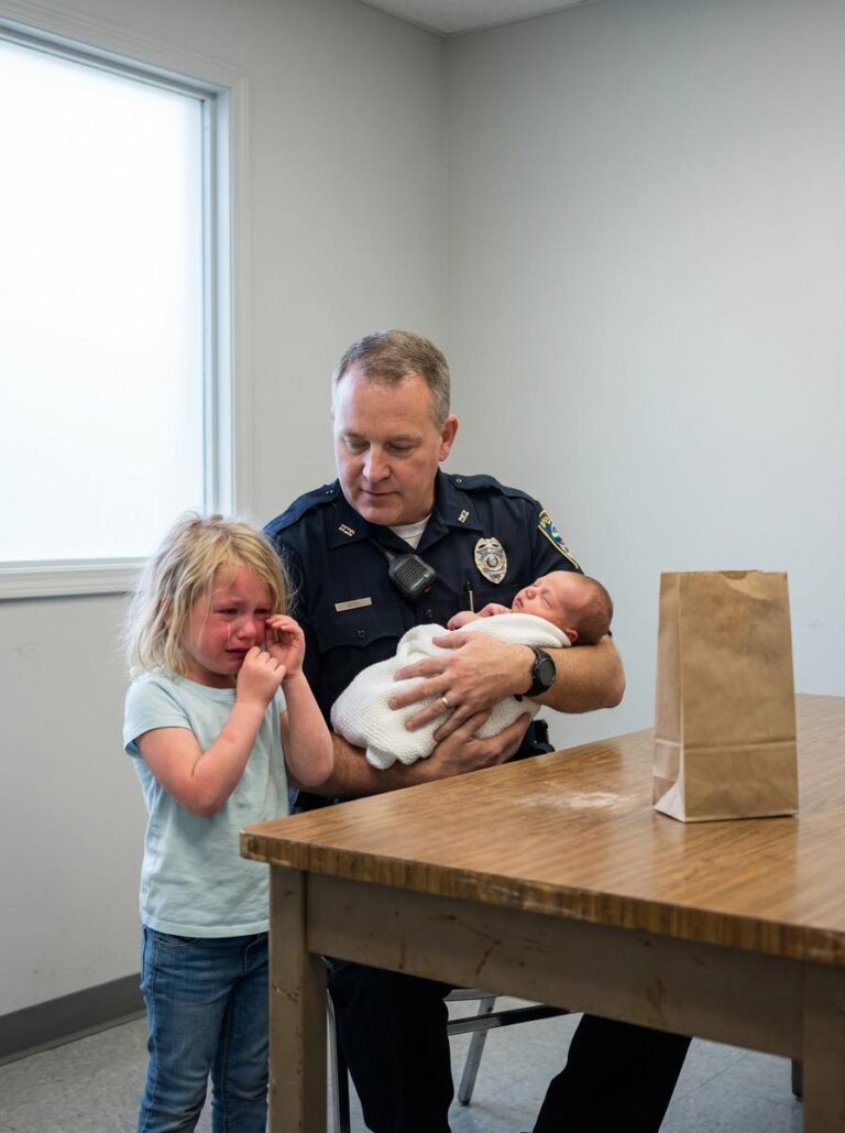 A Little Girl Walked Into a Police Station Holding a Paper Bag and Whispered, “Please Help… My Baby Brother Stopped Moving” — What Officers Discovered About Her Family Left Everyone Silent