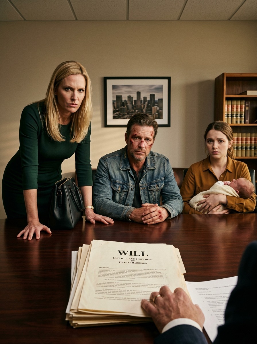 After my mother-in-law died, I went to the reading of her will—only to walk in and see my husband already seated beside his mistress, a newborn cradled in her arms. Neither of them looked ashamed. If anything, they seemed prepared—like they were expecting me to fall apart. But the moment the attorney broke the seal and began reading my mother-in-law’s final message, the air shifted. The room fell into stunned silence. And the color slowly drained from my husband’s face.  After my mother-in-law died, I went to the will reading expecting tears. Instead, I walked into an ambush.  Two weeks after Margaret Caldwell’s funeral, I stepped into a conference room at Harlan & Pierce in downtown St. Louis, dressed in black and still heavy with grief. The air smelled faintly of stale coffee, and a crooked picture of the Gateway Arch hung behind the head of the table.  May be an image of text  And seated there—calm, composed, like they belonged—were my husband and the woman I’d spent a year pretending wasn’t real.  Ethan didn’t rise. He barely reacted. He simply rested his hand on the empty chair beside him.  For her.  Lauren Whitaker looked up with a serene smile. She wore a soft blue dress, hair perfectly styled, and cradled a newborn wrapped in a gray knit blanket. The baby shifted slightly against her chest.  “You brought a baby,” I said, my voice dry.  Lauren’s expression didn’t waver. “He’s Ethan’s,” she replied smoothly.  Ethan finally met my eyes—not ashamed, not apologetic. Just irritated, as if I were an inconvenience.  “We didn’t want you hearing it from someone else,” he said.  “At my mother-in-law’s will reading?” I let out a short, bitter laugh. “How considerate.”  Attorney James Harlan entered then, folder in hand. He paused when he noticed the infant but quickly composed himself.  “Mrs. Caldwell requested everyone be present,” he said carefully. “Ms. Whitaker is… included.”  Included. The word stung. Margaret had known.  I sat down slowly, my legs unsteady. Ethan’s wedding ring gleamed under the fluorescent lights. He’d kept it on.  Harlan opened the folder. “Margaret Caldwell finalized her will on March 3rd. She also left a personal letter to be read aloud.”  Ethan leaned back, already looking confident. Lauren adjusted the baby, her expression hovering between sympathy and triumph.  Harlan unfolded a single page.  “To my daughter-in-law, Claire,” he began, “if you are hearing this, then Ethan has finally revealed his true nature.”  Ethan stiffened.  “And that means it’s time you understand what I’ve done—so you stop believing you’re powerless.”  The room fell silent, broken only by the soft sounds of the newborn breathing. Lauren’s smile faded.  Harlan continued.  “I’m sorry I lacked the courage to tell you everything while I was alive. Mothers like me can be blind to their sons’ faults. I excused too much because it was easier than admitting I raised a man capable of betraying a good woman without remorse.”  My throat tightened. Margaret had always been sharp, complicated—but this letter was precise. Unapologetically clear.  Ethan shifted. “This is ridiculous—”  “Mr. Caldwell,” Harlan interrupted gently, “your mother asked that the statement be read in full.”  He resumed.  “I knew about Lauren. I knew about the child. I also know Ethan believes he can shape any narrative with charm and pressure. I’ve watched him do it for years. He counts on people being too polite to push back. I am no longer interested in being polite.”  Lauren’s grip tightened around the baby.  Then came the line that changed everything.  “I have transferred the entirety of my estate into the Caldwell Family Trust, effective immediately upon my death. Ethan is not the trustee. He will not receive any benefit unless he meets the conditions outlined below.”  Ethan shot upright. “What conditions?”  Harlan raised a steady hand.  The trust included Margaret’s home in Ladue, her investment portfolios, and—most critically—her shares in Caldwell Home Health, the company Ethan had been running since his father passed. The company that funded his luxury car, his club membership, his carefully curated image.  Harlan read on:  “Ethan has been preparing to divorce you, Claire. He has quietly moved money, created business liabilities, and begun telling others that you are ‘unstable,’ hoping to discredit you in advance. I know because he attempted similar tactics with me. When I refused to co-sign a line of credit last year, he lost his temper in my kitchen. That was when I hired an auditor.”  I felt the air leave my lungs. I remembered that argument—Margaret’s oddly cautious phone call afterward. I’d thought she was worried about Ethan. Now I understood she’d been testing what I knew.