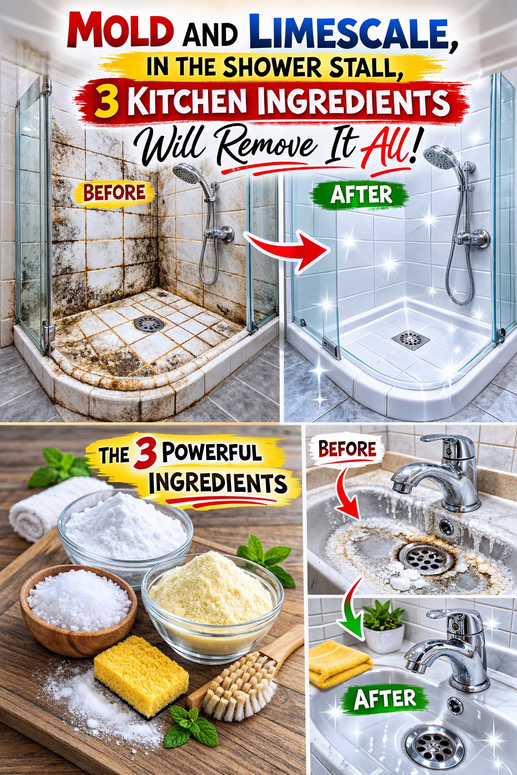 Mold and limescale in the shower stall, 3 kitchen ingredients will remove it all