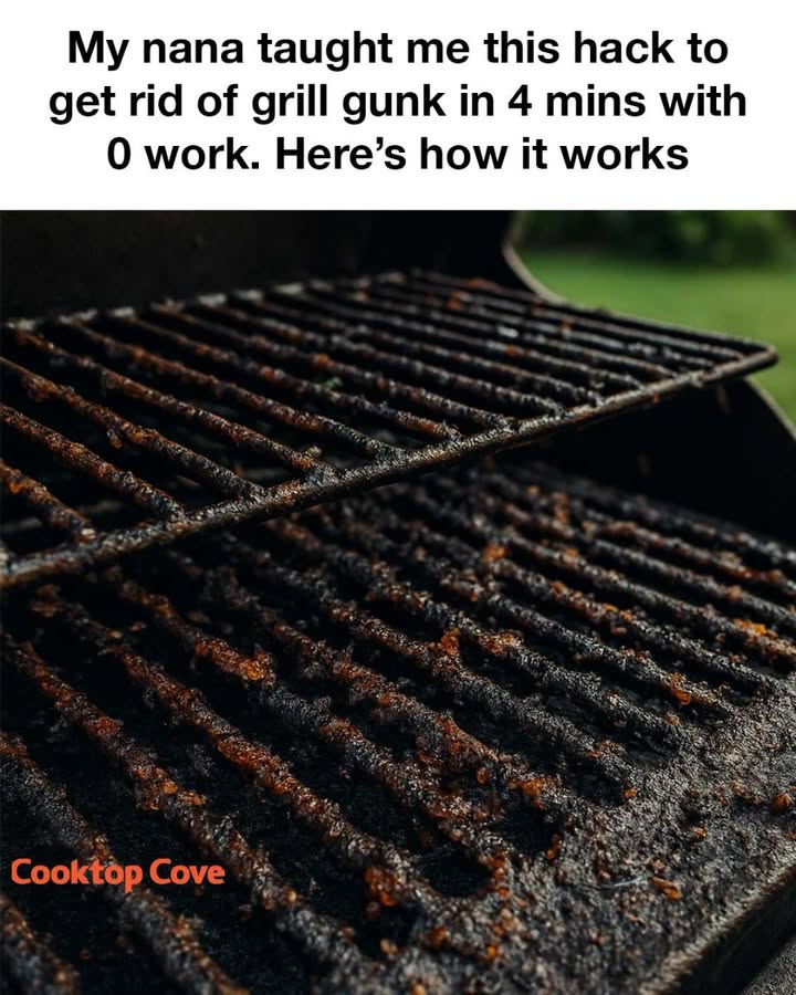 My nana taught me this hack to get rid of grill gunk in 4 mins with 0 work. Here’s how it works