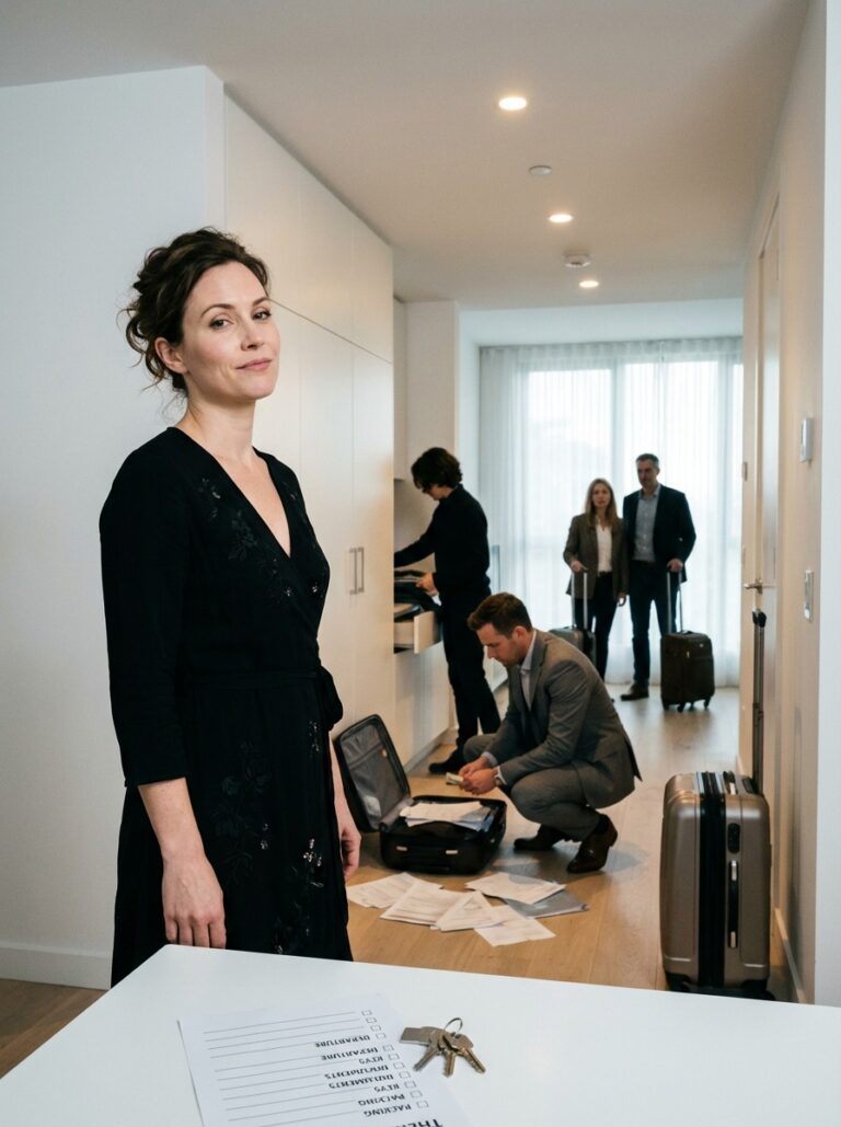 After my husband’s funeral, I returned home with my black dress still clinging to my skin. I opened the door… and found my mother-in-law and eight family members packing suitcases as if it were a hotel. “This house is ours now. Everything of Bradley’s too. You, get out,” they said, without even lowering their voices. I stood motionless for a second… and then I laughed. I laughed so hard they all went quiet. Because if they truly believed Bradley “left nothing,” it was because they never knew who he really was… nor what he signed before he died.
