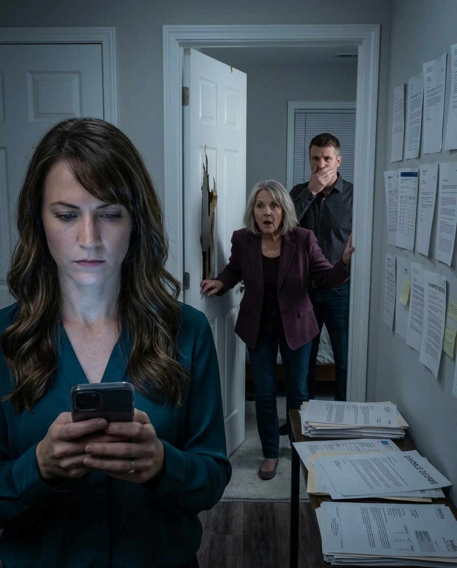 “Why is this door locked?!” my mother-in-law screamed, slamming her fists against the one room I told her never to enter. I watched through my phone camera, biting back laughter as her rage turned desperate. Then the door gave way. She stumbled..