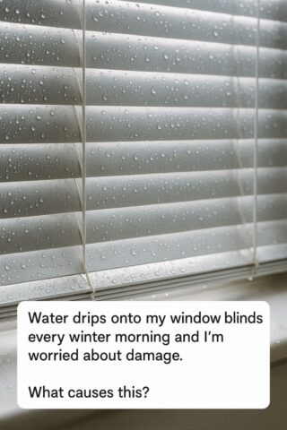Water drips onto my window blinds every winter morning and I’m worried about damage. What causes this?