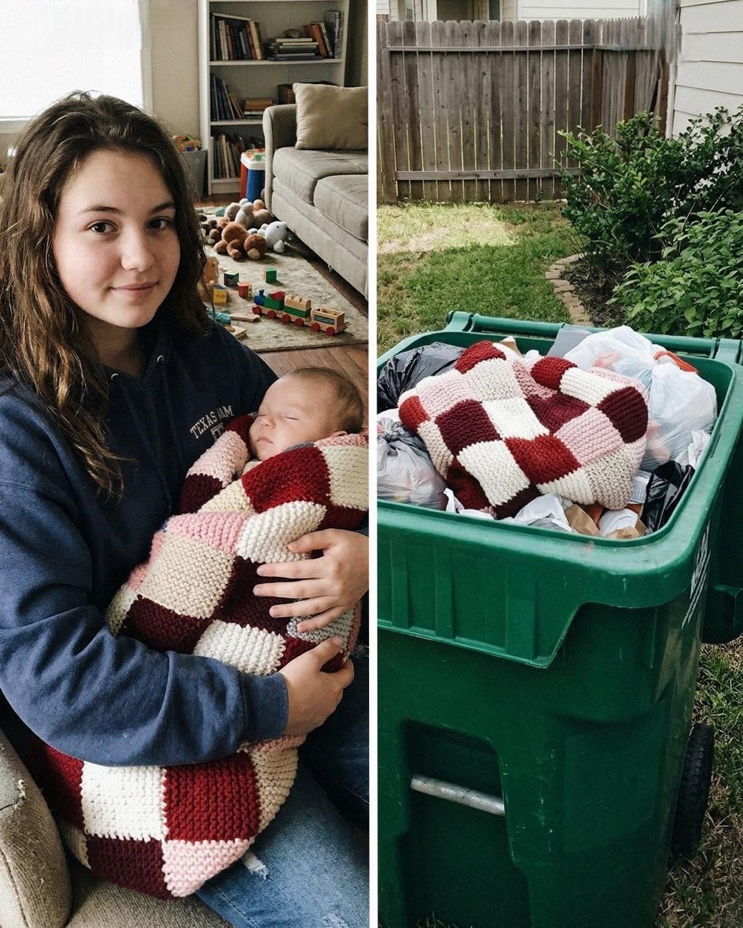 I Knitted a Blanket from My Late Moms Sweaters for My Baby Brother – My Stepmother Threw It in the Dumpster, but Then My Grandma Made Her Regret It! bajib
