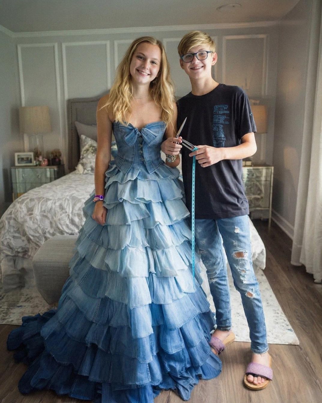 My Stepmom Refused to Give Me Money for a Prom Dress – My Brother Sewed One from Our Late Moms Jeans Collection, and What Happened Next Made Her Jaw Drop!