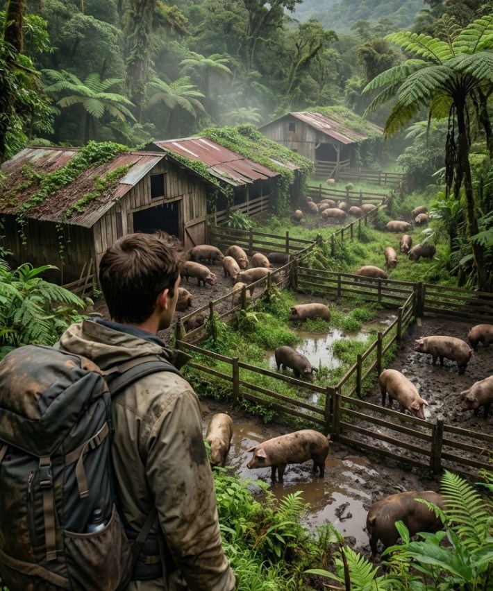 He had once rented an entire mountain to raise 30 pigs, then abandoned the place for five years. Upon his return, what he saw left him completely petrified.