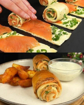 Delicious recipe: puff pastry with salmon and potato salad