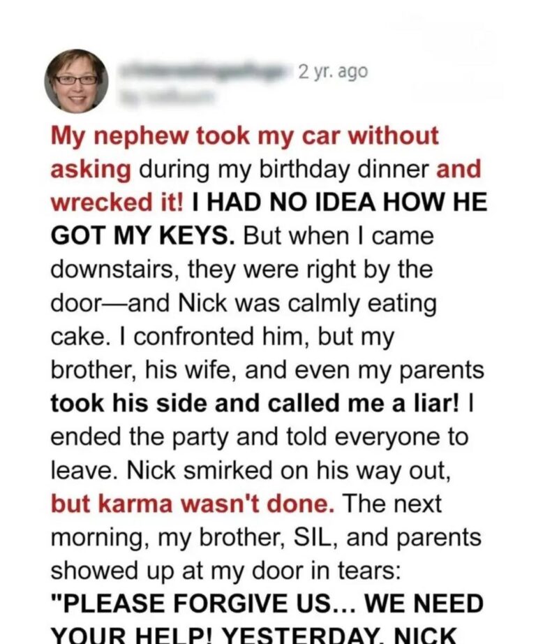 My Nephew Stole My Car and Wrecked It — My Brother Refused to Take Responsibility, But Karma Stepped In.