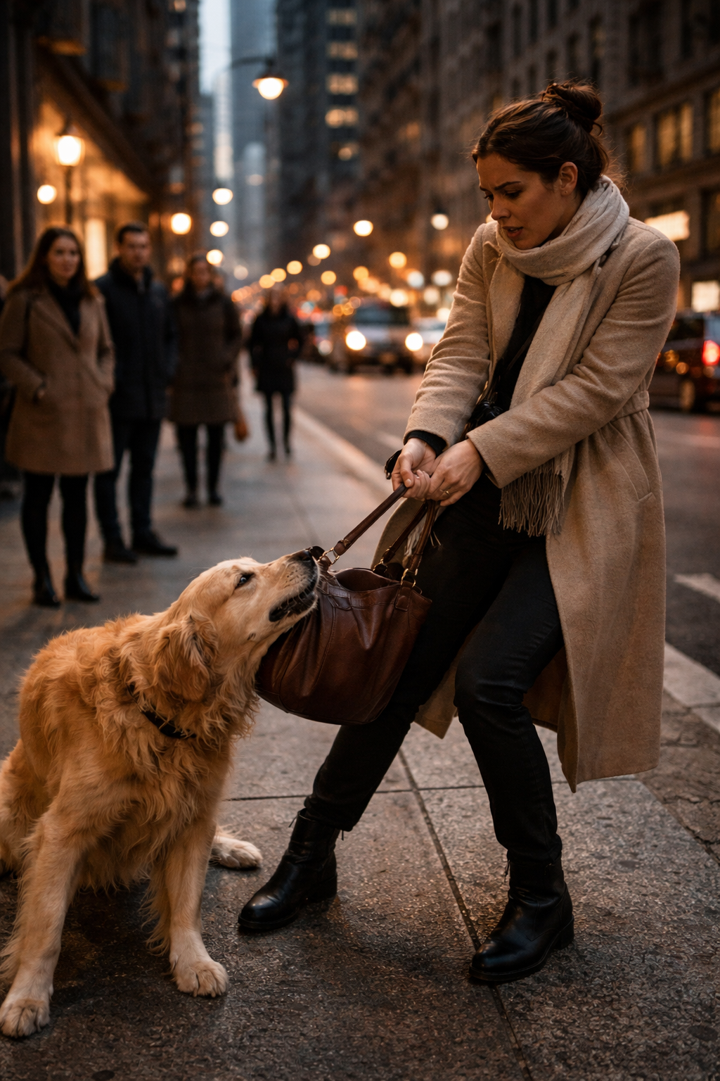 On the street, passersby witnessed a heartbreaking moment: a dog kept tugging at a woman’s bag, and both of them were crying…