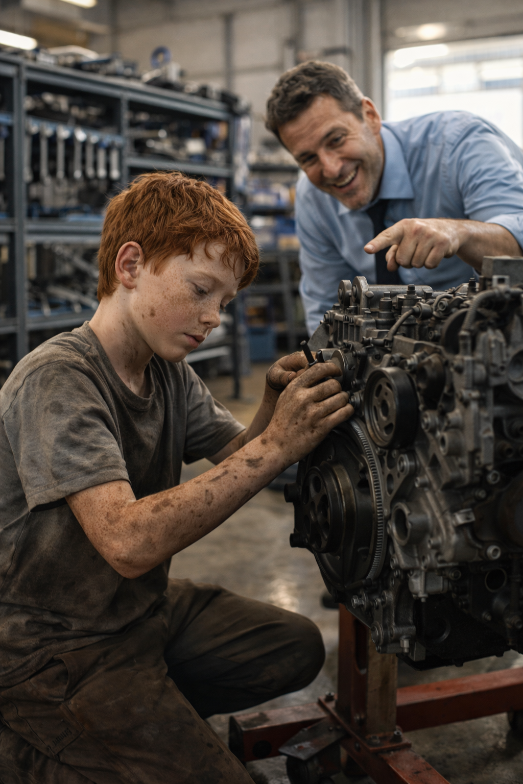 “If you fix this engine, I’ll give you my job,” the boss said mockingly, never imagining who the boy really was…