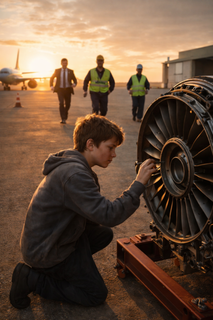 A POOR KID WAS FOUND WORKING ON A MILLION-DOLLAR JET ENGINE… MINUTES LATER, THE ENTIRE AIRPORT WENT SILENT