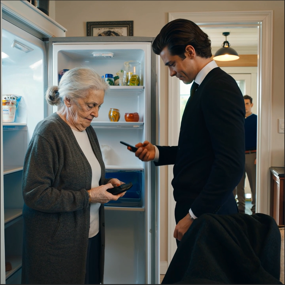 My grandson came to visit me and saw the empty fridge: “Grandma, why are you starving if you received Grandpa’s inheritance?” At that moment, my son walked out with a proud smile and said, “I gave her money to my mother-in-law to buy her new house!” Then my grandson Liam slowly took off his coat…