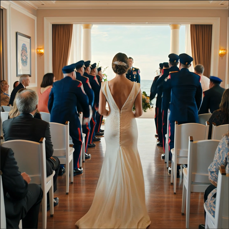 My father demanded $10,000 to walk me down the aisle—so he sat in the front row with his arms crossed, waiting to watch me crawl alone in shame, until 50 U.S. Marines in dress blues suddenly stood up and raised an arch of swords for me, and only then did he realize the man he’d dismissed as “just some soldier” was actually their commander.