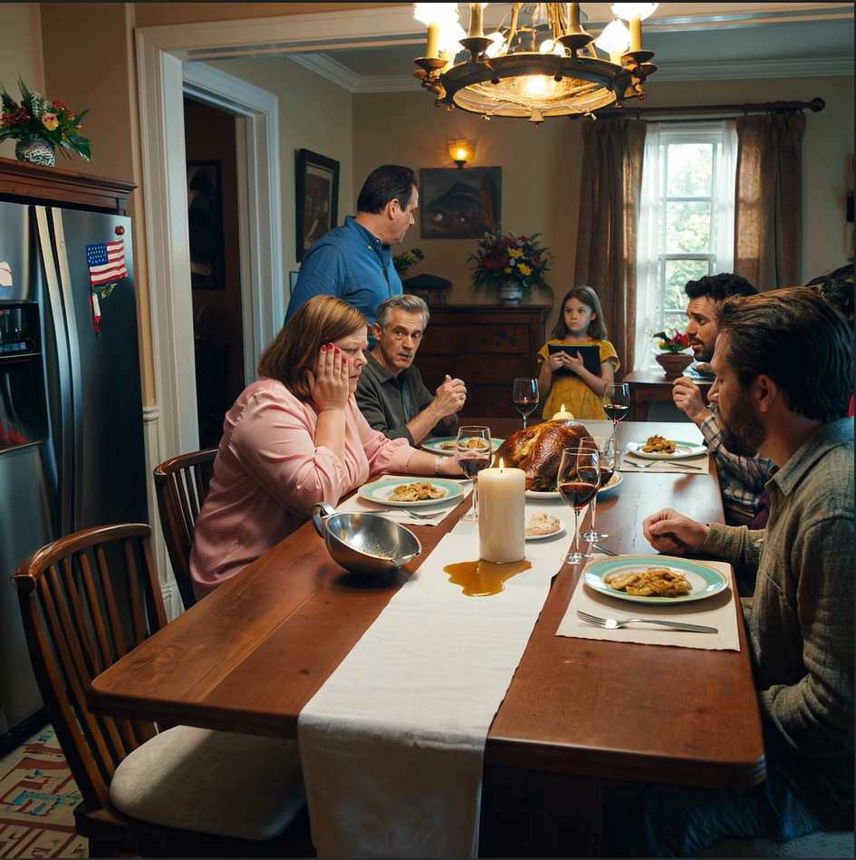 My Husband Slapped Me in Front of His Entire Family on Thanksgiving — Then Our 9-Year-Old Daughter Stepped Forward With Her Tablet and Five Words That Turned His Face White as a Ghost.