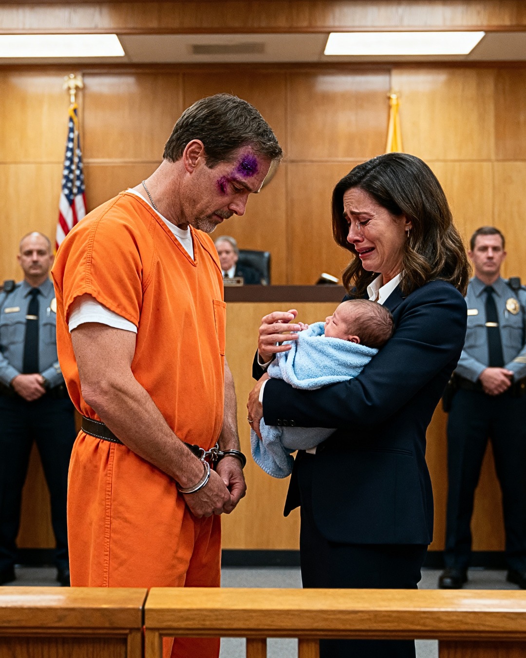 He was sentenced to life imprisonment for a crime he didn’t commit. Before being taken to prison, he asked to hold his newborn son for just one minute. But what he did while holding the baby stunned the entire courtroom and a billionaire