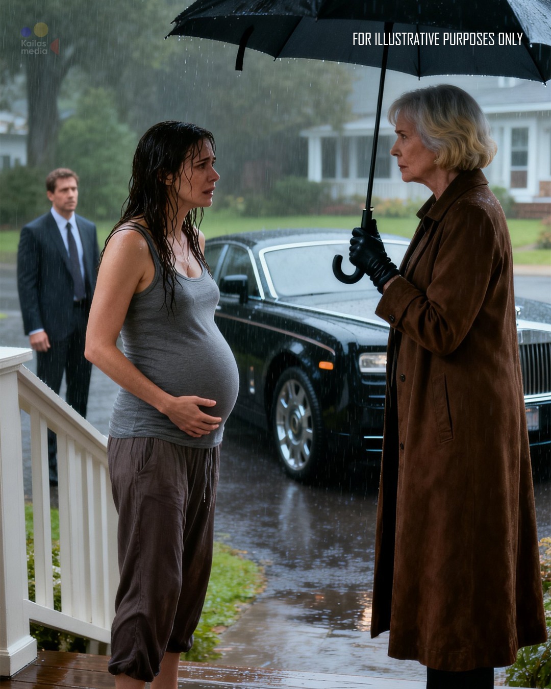 My husband threw me out into the street and slammed the door, and there I stood in the pouring rain — barefoot, my pregnant belly exposed. But when my wealthy grandmother arrived, she hugged me tightly and quietly said, “I will make sure your husband regrets everything.”