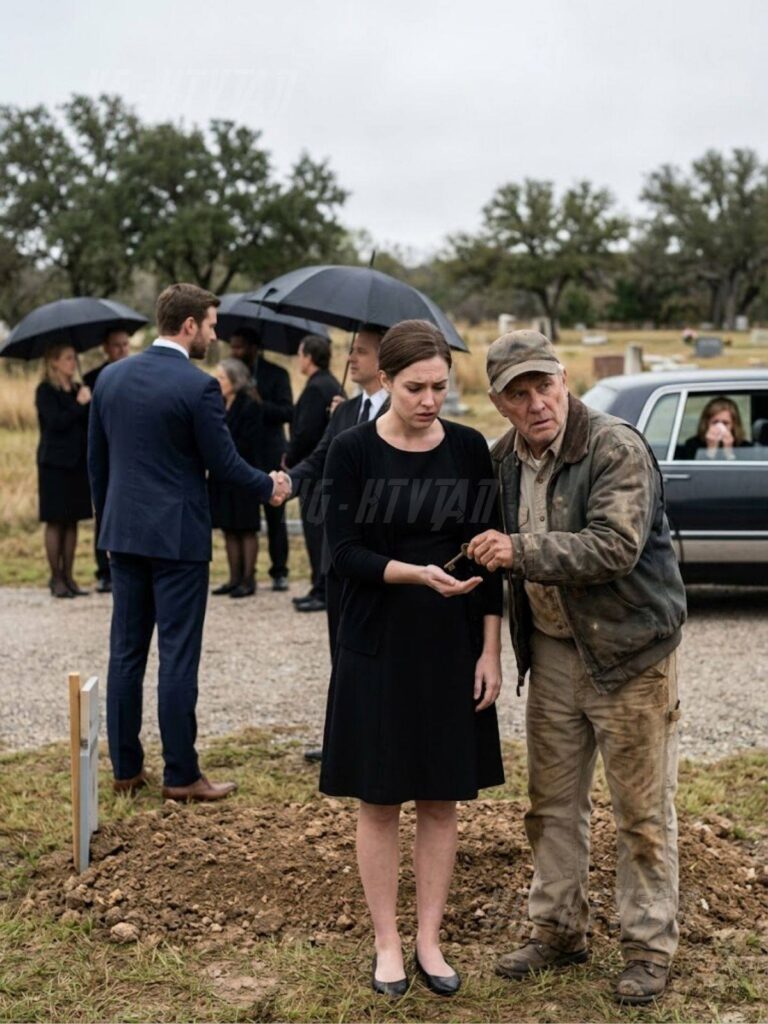 At my father’s graveside service, while my husband moved through the crowd thanking people in that calm, trustworthy voice everyone believed, the gravedigger quietly stopped me, made sure no one was listening, and told me the coffin being buried beneath all those flowers was empty—then handed me a brass key and said I needed to get to room 20 before my husband started asking questions. I thought the shock of the funeral was making the whole thing feel distorted, right up until I unlocked that storage unit and found not dust-covered furniture or family junk, but a lamp still plugged in, neatly tabbed file boxes, a letter with my name on it, and a stack of documents topped by a photo of the man who had already started texting me one simple question: “Where are you?”